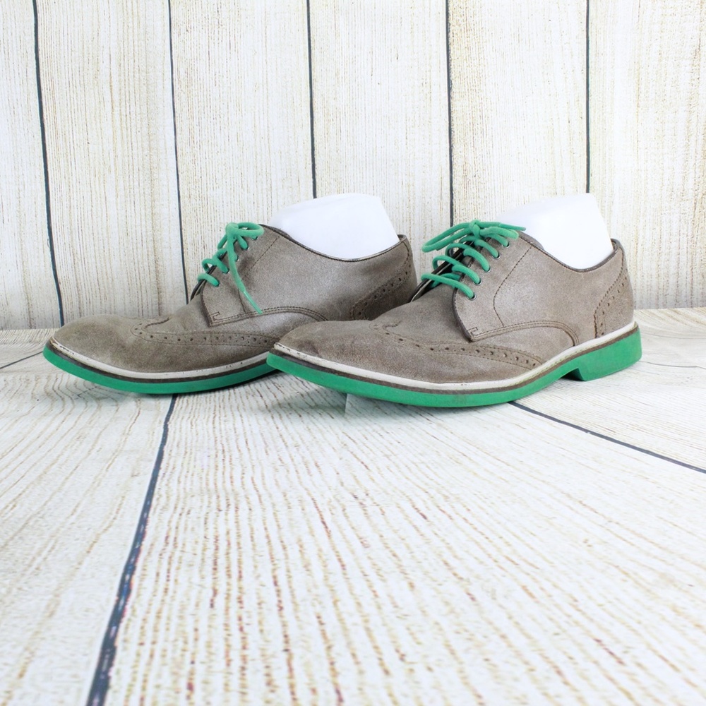 Cole Haan Wingtip Tan Leather Shoes Green Bottom - Picture 4 of 8
